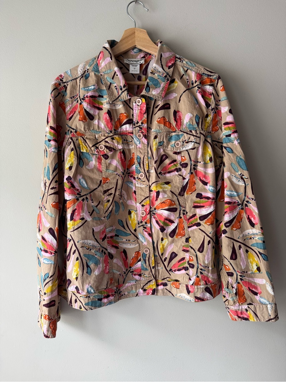 Spenser Jeremy Beige Jacket Shirt with Multicolor Floral Brushstrokes